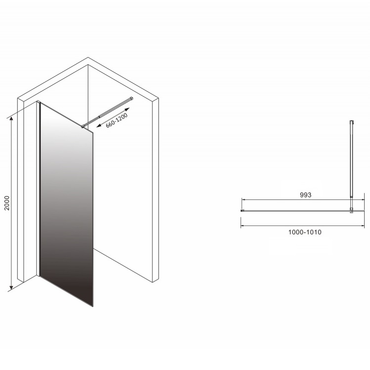 Душевая перегородка ABBER Immer Offen AG69101BD 100х200 (черный)