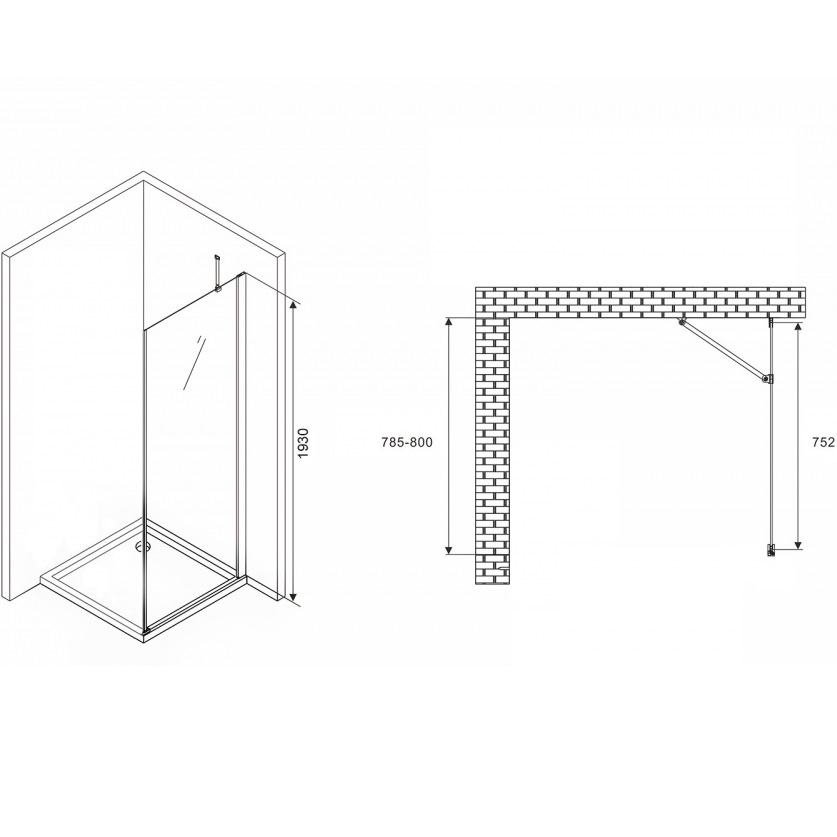 Душевая перегородка Abber Zart Z80 80х193 (хром)