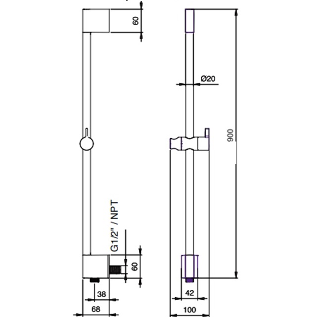Душевая штанга Almar E087050.CR 90см (хром)