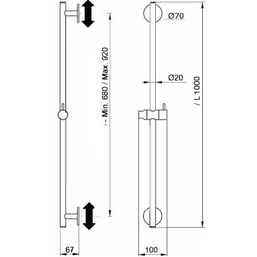 Душевая штанга Almar E087075.CR 100см (хром), с шлангом, ручным душем