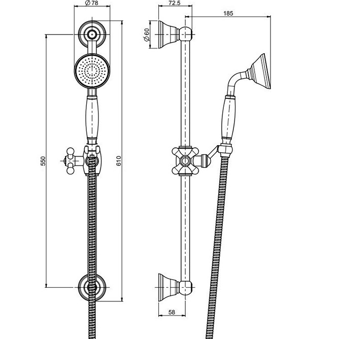 Душевая штанга с ручным душем Fima Carlo Frattini Wellness F2044/2CR (хром)