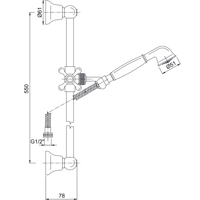 Душевая штанга с ручным душем Fima Carlo Frattini Wellness F2044RA (античная медь)