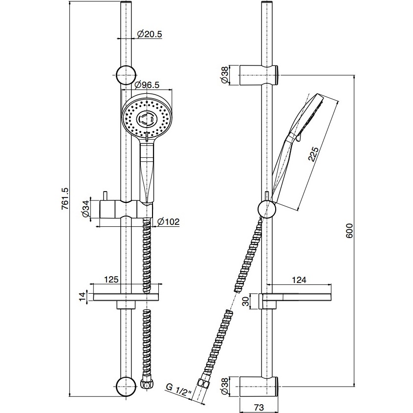 Душевая штанга с ручным душем Fima Carlo Frattini Wellness F2297NCR (хром)