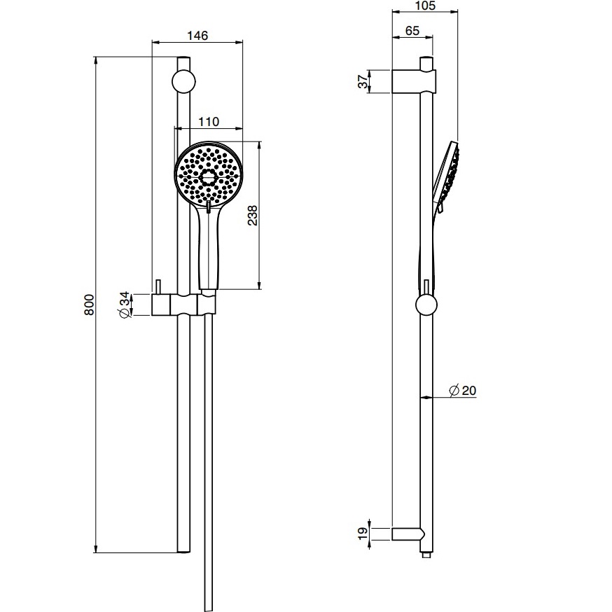 Душевая штанга с ручным душем Fima Carlo Frattini Wellness F2444CR (хром)