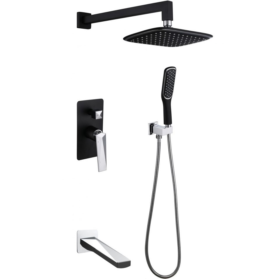 Душевой комплект  20x20 см. Boheme Venturo 374-B-2 (хром, черный матовый), с изливом