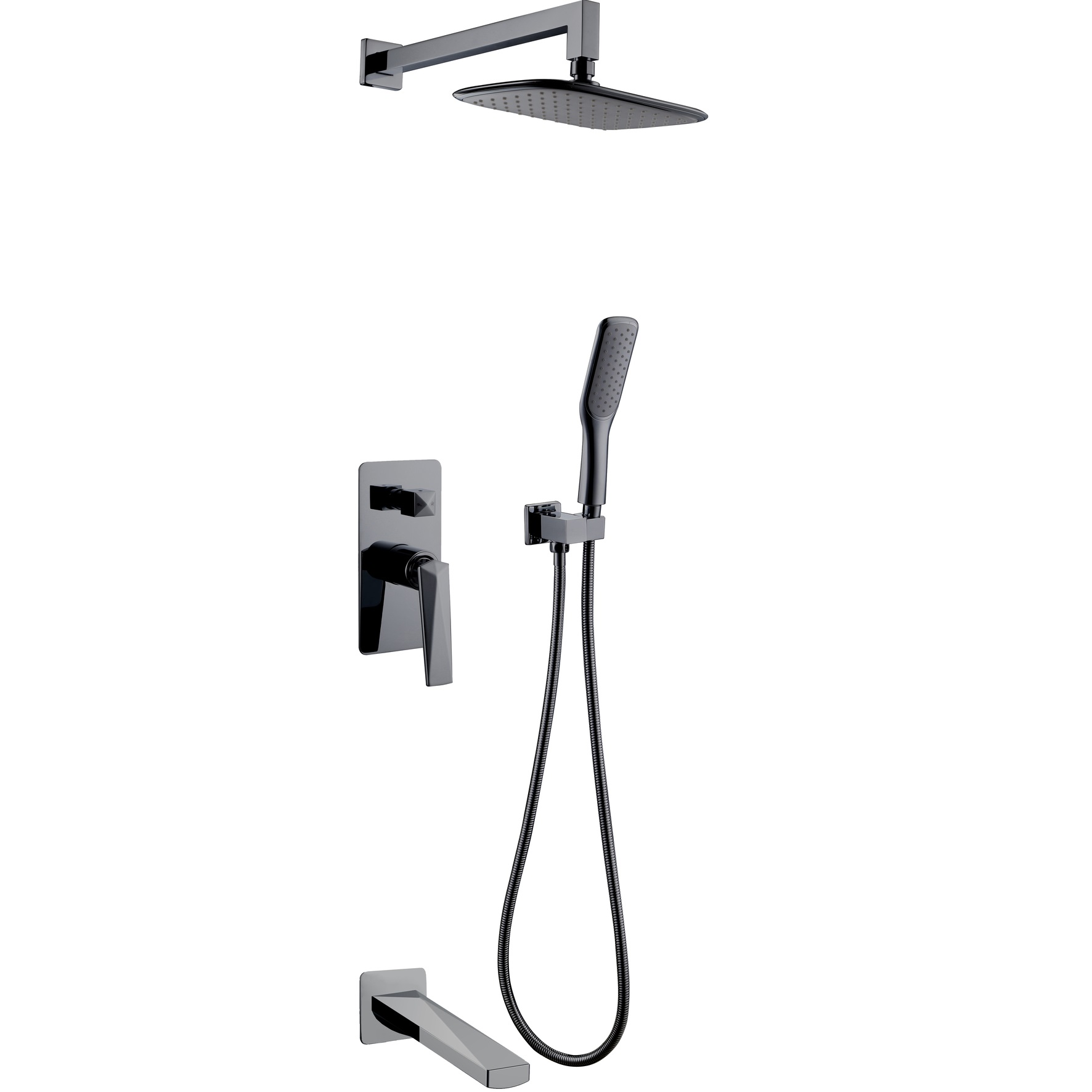 Душевой комплект 20x20 см. Boheme Venturo 374-SGM-2 (оружейный металл глянцевый), с изливом