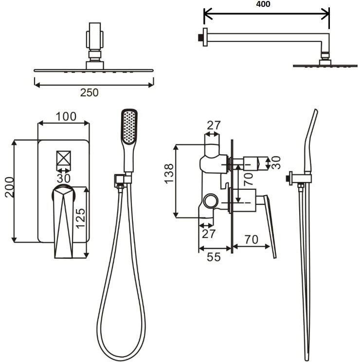 Душевой комплект 20x20 см. Boheme Venturo 374 (хром), без излива