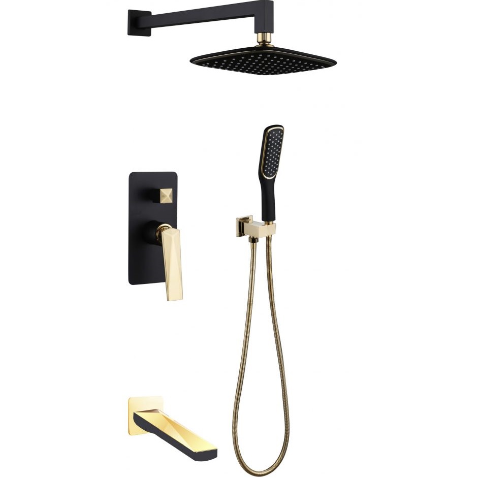 Душевой комплект  20x20 см. Boheme Venturo 384-B-2 (золотой, черный матовый), с изливом