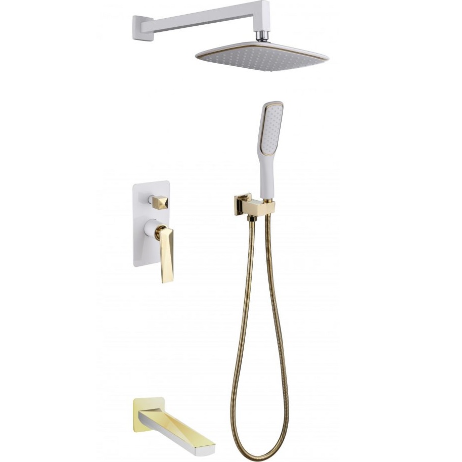 Душевой комплект 20x20 см. Boheme Venturo 384-W-2 (золотой, белый), с изливом