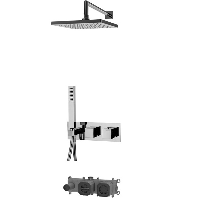 Душевая система 25х25см Fima Carlo Frattini Wellness Sistemi doccia F3989WX3QP256CR (хром), с термостатом, 2 источника