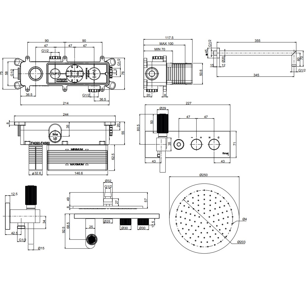 Душевая система 25х25см Fima Carlo Frattini Wellness Sistemi doccia F5979X2R252NS (черный матовый), 2 источника