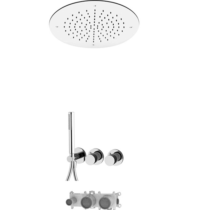 Душевая система 49x49 см. Fima Carlo Frattini Sistemi doccia F3149WX9R50CR (хром), с термостатом, на 2 источника