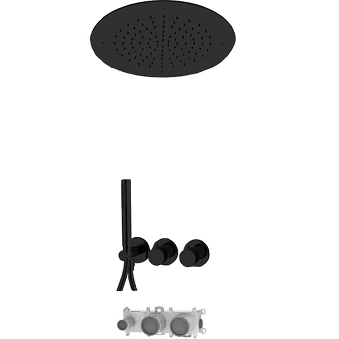 Душевая система 49x49 см. Fima Carlo Frattini Sistemi doccia F3149WX9R50NS (черный матовый), с термостатом, на 2 источника