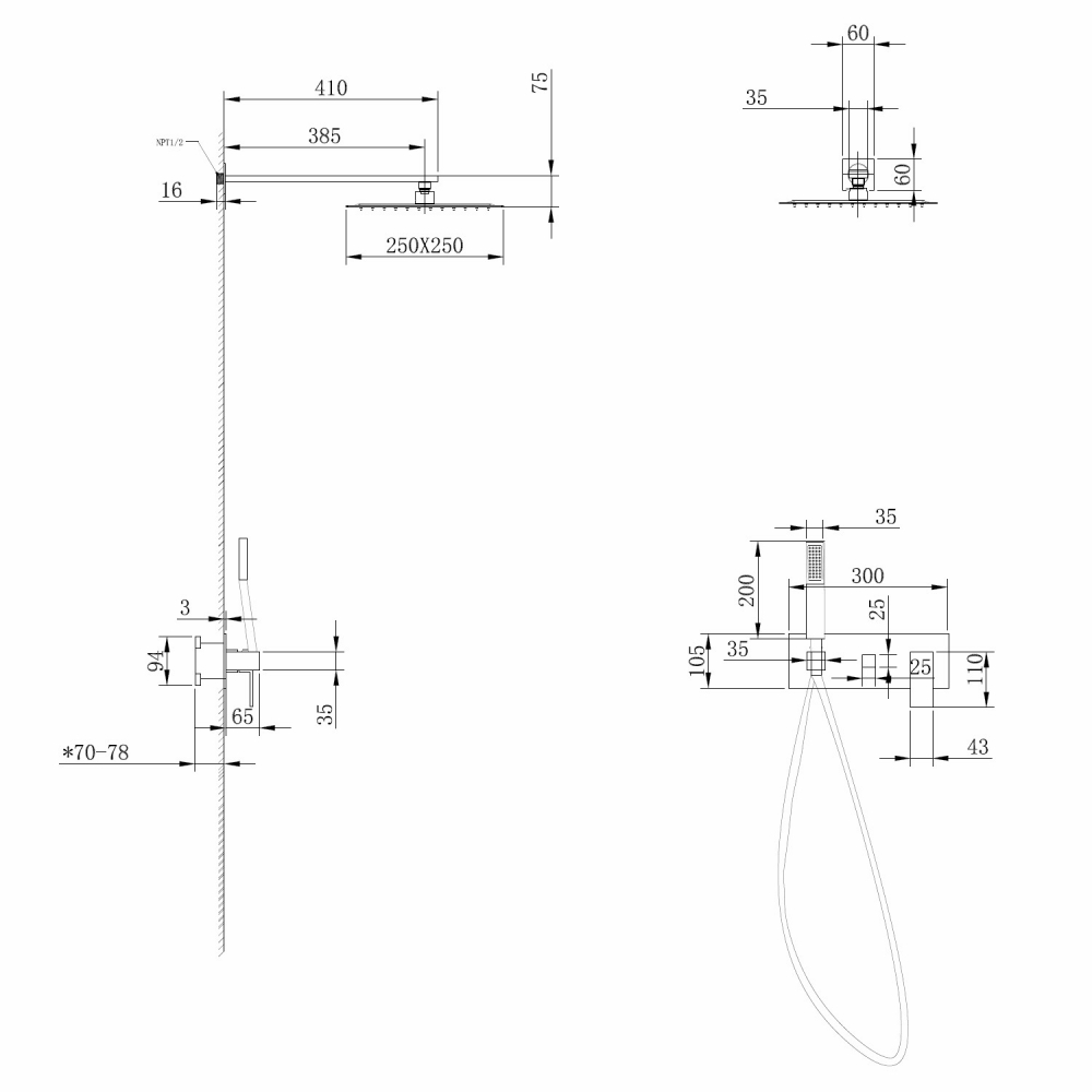 Душевая система скрытого монтажа Abber Daheim AF8218NG (никель), без излива