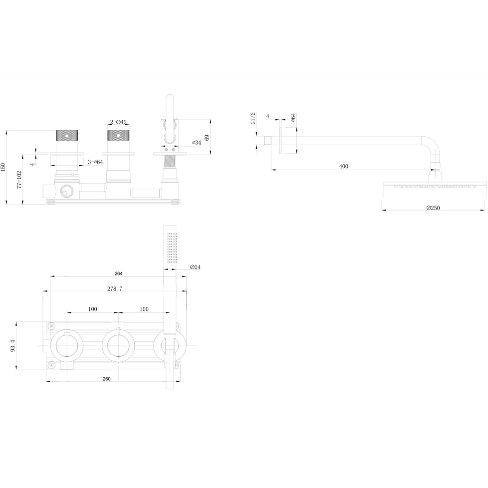 Душевая система Abber Emotion 316 AF8851BST 25x25 (сталь брашированная), без излива