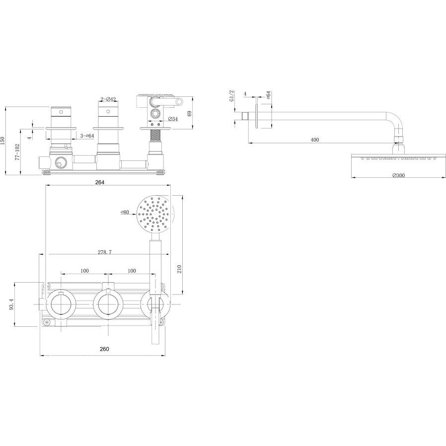 Душевая система Abber Wasser Kreis 316 AF8151BST 30x30 (сталь брашированная), без излива