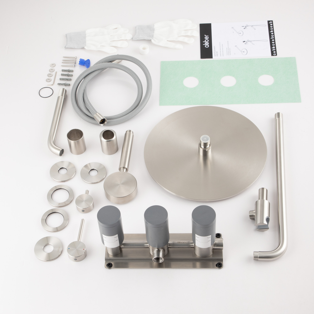 Душевая система Abber Wasser Kreis 316 AF8117BST 30x30 (сталь брашированная), с изливом