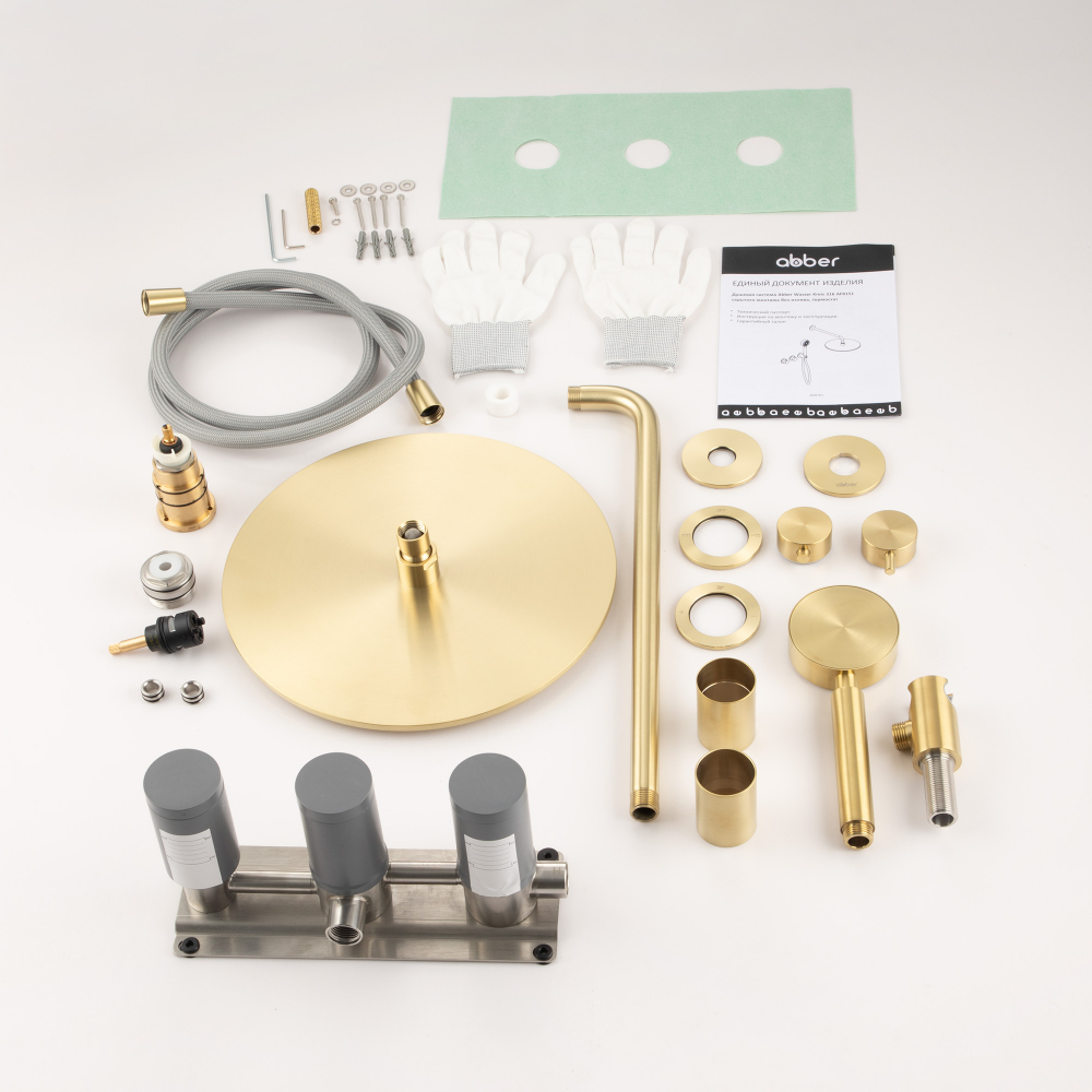 Душевая система Abber Wasser Kreis 316 AF8151BG 30x30 (светлое золото брашированная), без излива
