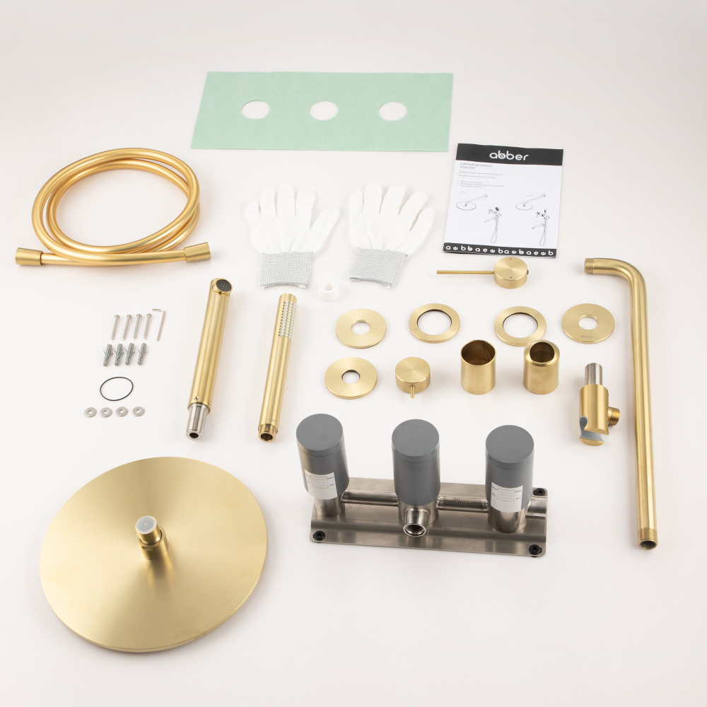 Душевая система Abber Emotion 316 AF8817BG 25x25 (светлое золото брашированное), с изливом