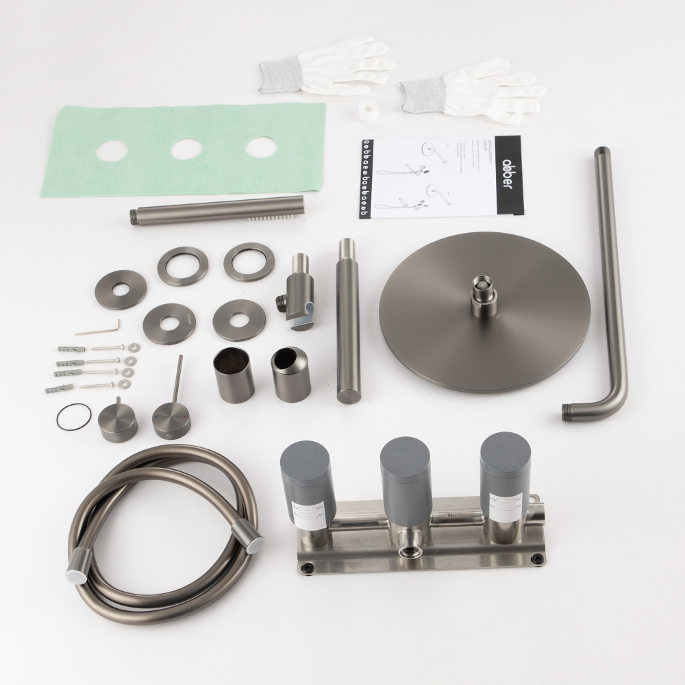 Душевая система Abber Emotion 316 AF8817BGG 25x25 (оружейная сталь брашированная), с изливом