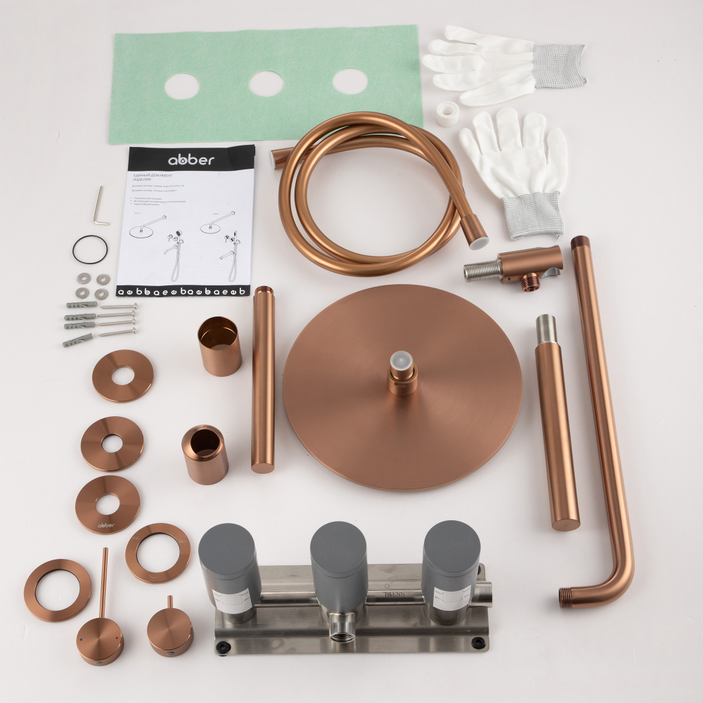 Душевая система Abber Emotion 316 AF8817BRG 25x25 (розовое золото брашированное), с изливом