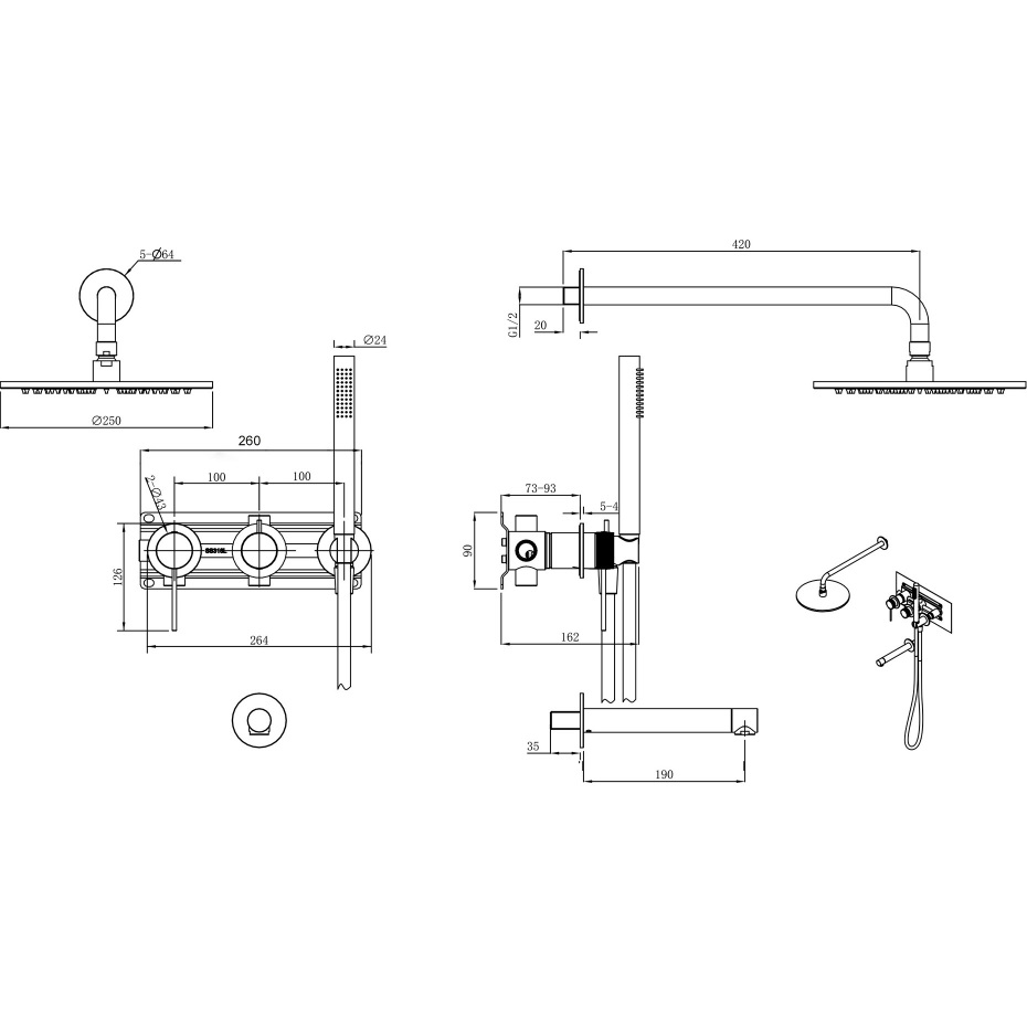 Душевая система Abber Emotion 316 AF8817BST 25x25 (сталь брашированная), с изливом