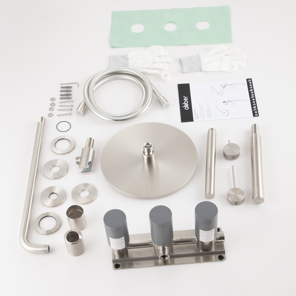 Душевая система Abber Emotion 316 AF8817BST 25x25 (сталь брашированная), с изливом