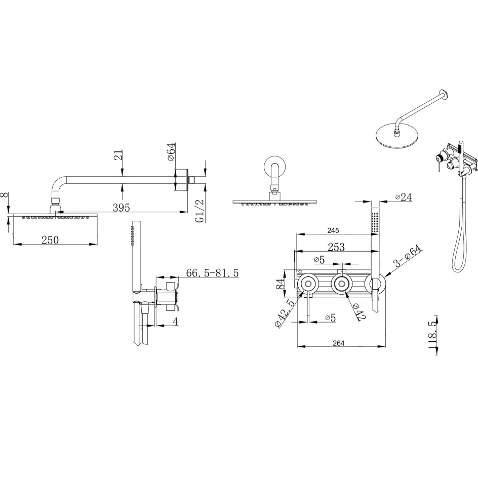 Душевая система Abber Emotion 316 AF8819BST 25x25 (сталь брашированная), без излива