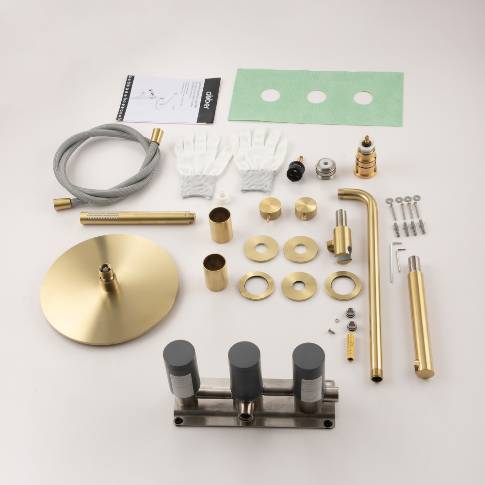 Душевая система Abber Emotion 316 AF8850BG 25x25 (светлое золото брашированное), с изливом