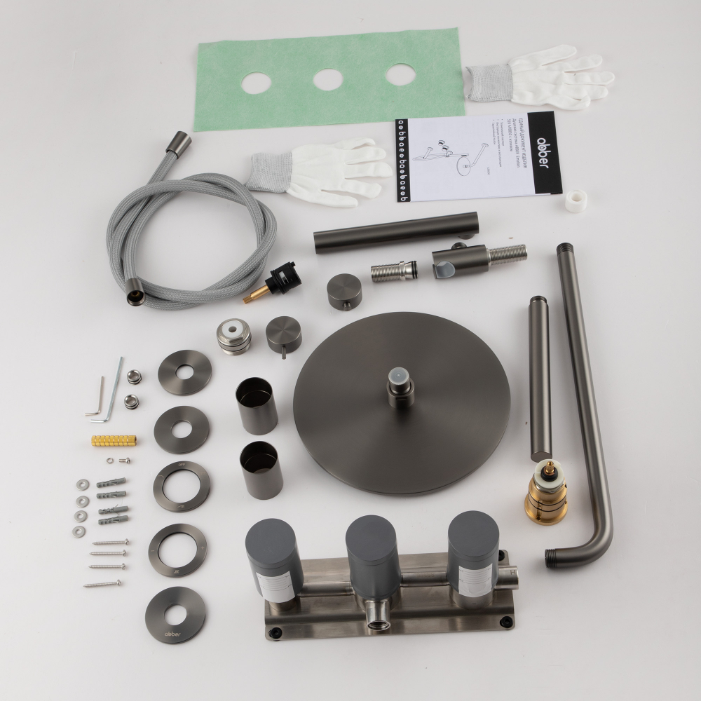 Душевая система Abber Emotion 316 AF8850BGG 25x25 (оружейная сталь брашированная), с изливом