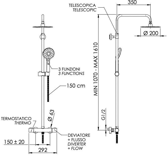 Душевая система Remer Elegance EQ32A8MPMD20 (хром), с термостатом, без излива