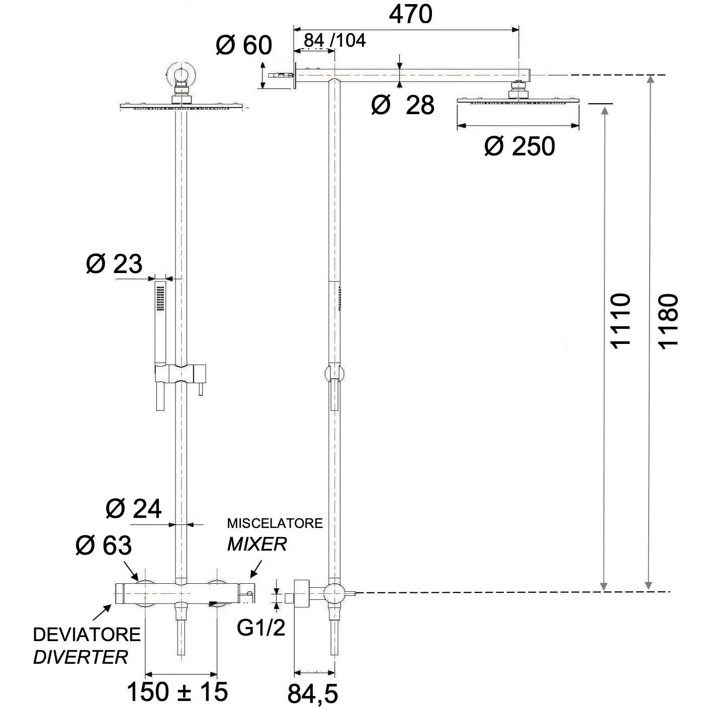 Душевая система Remer Inox SSX37UFM25 (сталь)
