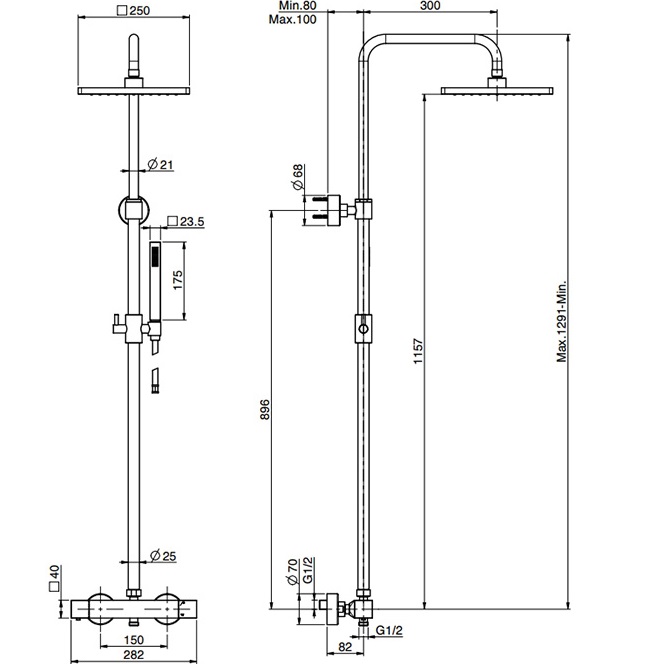 Душевая стойка с верхним душем 25x25 Fima Carlo Frattini Wellness Colonne doccia F4255/Q255CR (хром), с термостатом, без излива