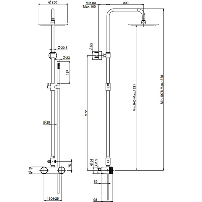 Душевая стойка с верхним душем 25x25 Fima Carlo Frattini Wellness Colonne doccia F5605/2VCR (хром), с термостатом, без излива