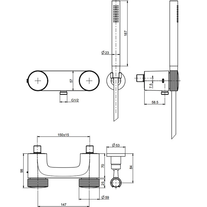 Душевая стойка с верхним душем 25x25 Fima Carlo Frattini Wellness Colonne doccia F5605/2XCR (хром), с термостатом, без излива
