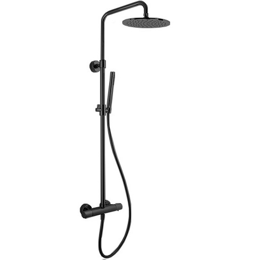 Душевая стойка с верхним душем 25x25 Fima Carlo Frattini Wellness F4285/R256NS (черный матовый), с термостатом, без излива