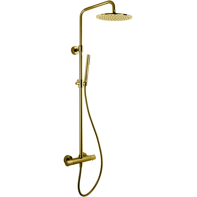 Душевая стойка с верхним душем 25x25 Fima Carlo Frattini Wellness F4285/R256OR (золотой), с термостатом, без излива