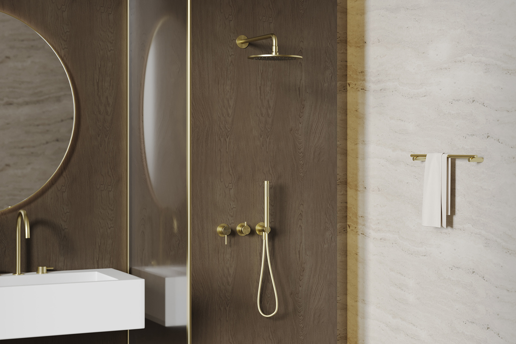 Душевая система скрытого монтажа 25x25 Abber Wasser Kreis 316 AF8118BG (золото брашированное), без излива