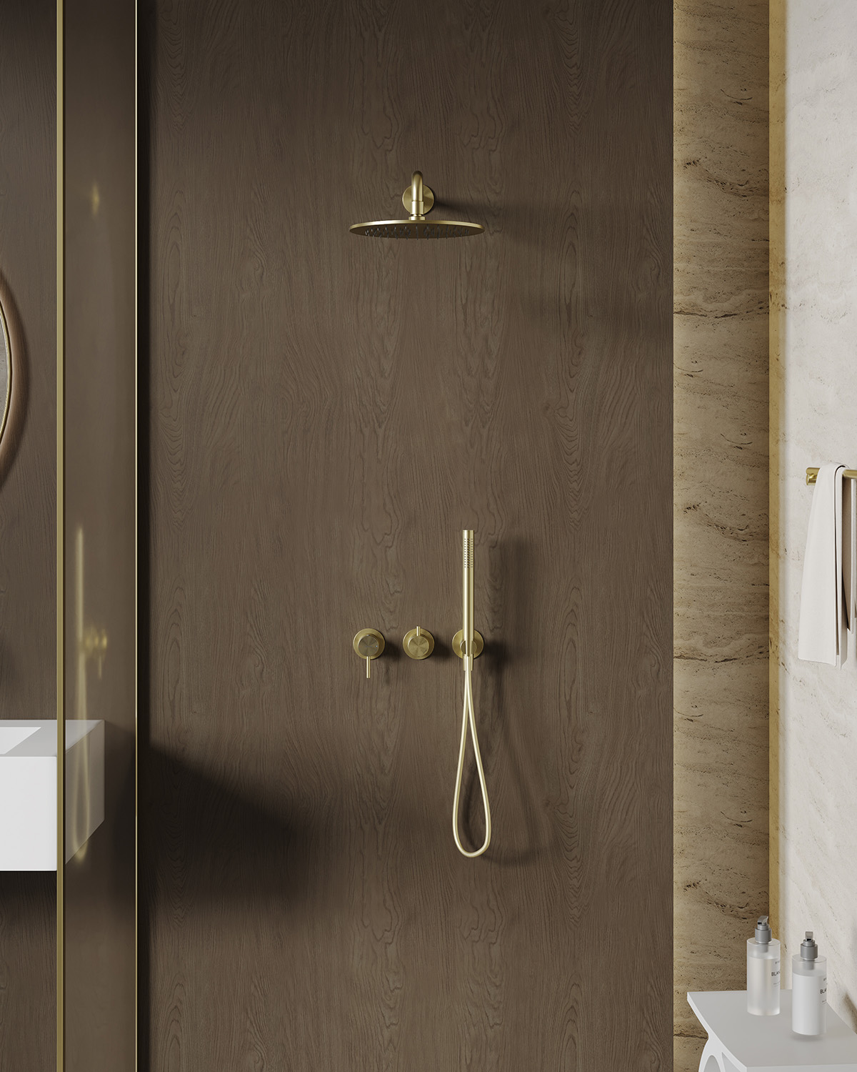 Душевая система скрытого монтажа 25x25 Abber Wasser Kreis 316 AF8118BG (золото брашированное), без излива