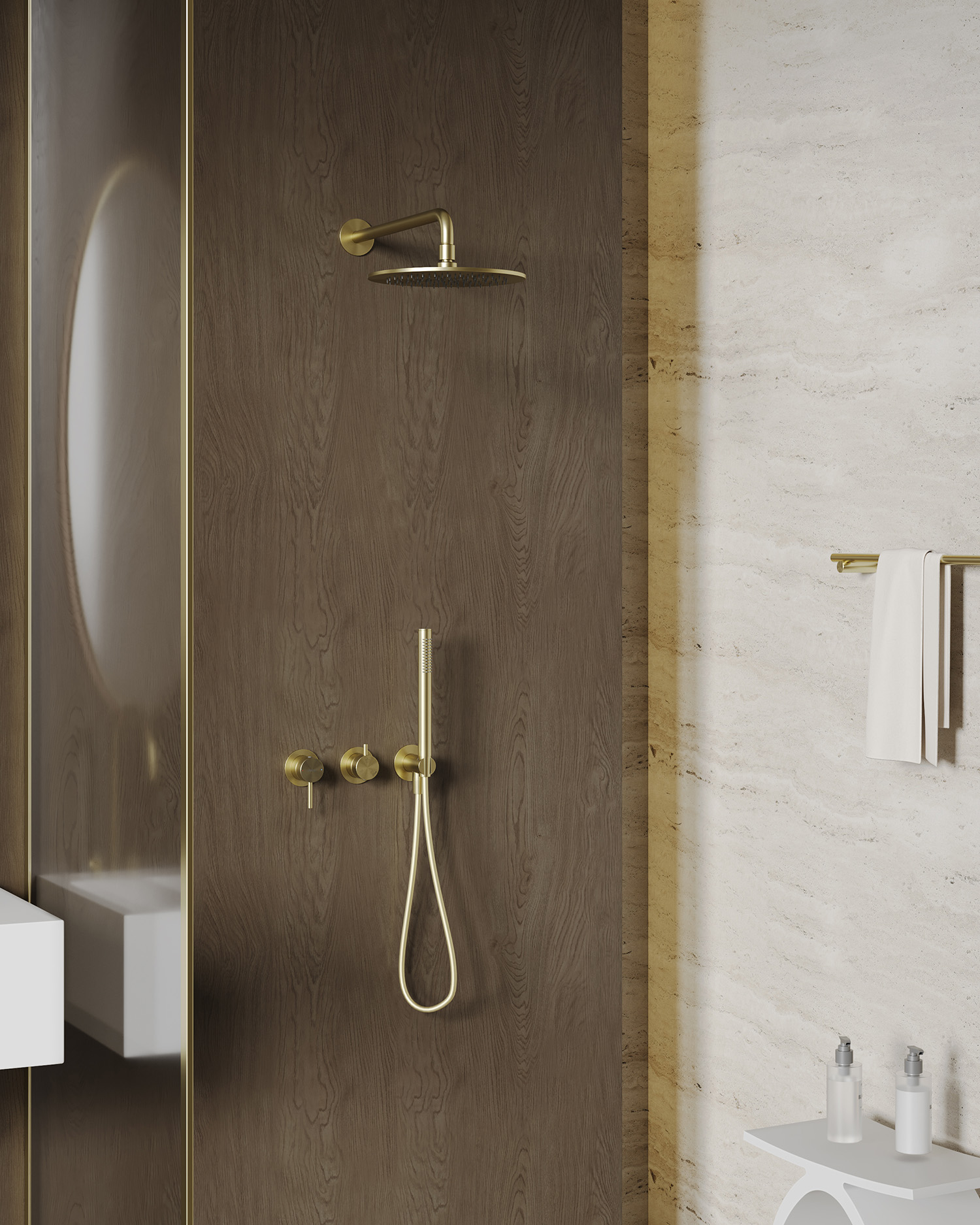 Душевая система скрытого монтажа 25x25 Abber Wasser Kreis 316 AF8118BG (золото брашированное), без излива