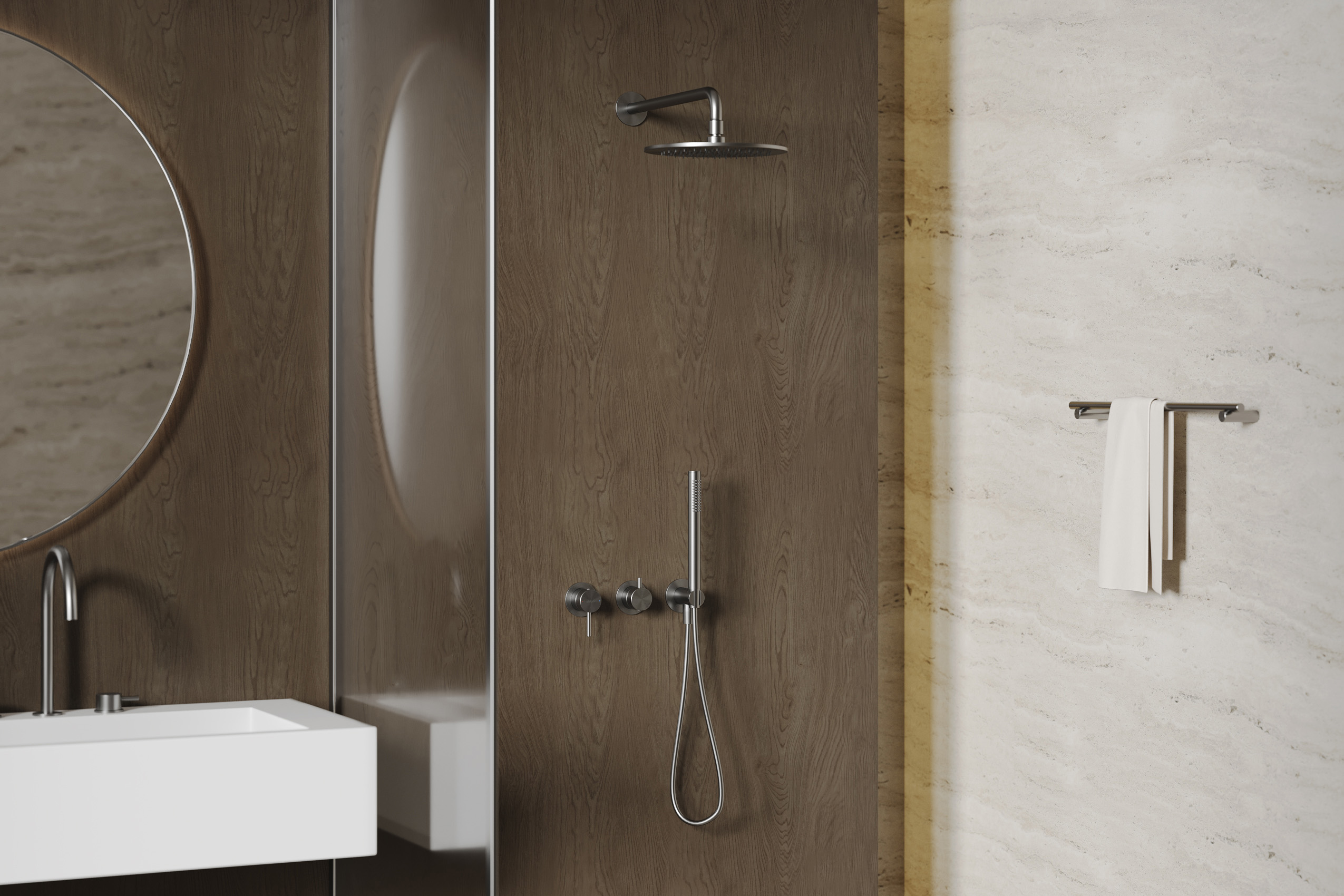 Душевая система скрытого монтажа 25x25 Abber Wasser Kreis 316 AF8118BGG (оружейная сталь брашированная), без излива