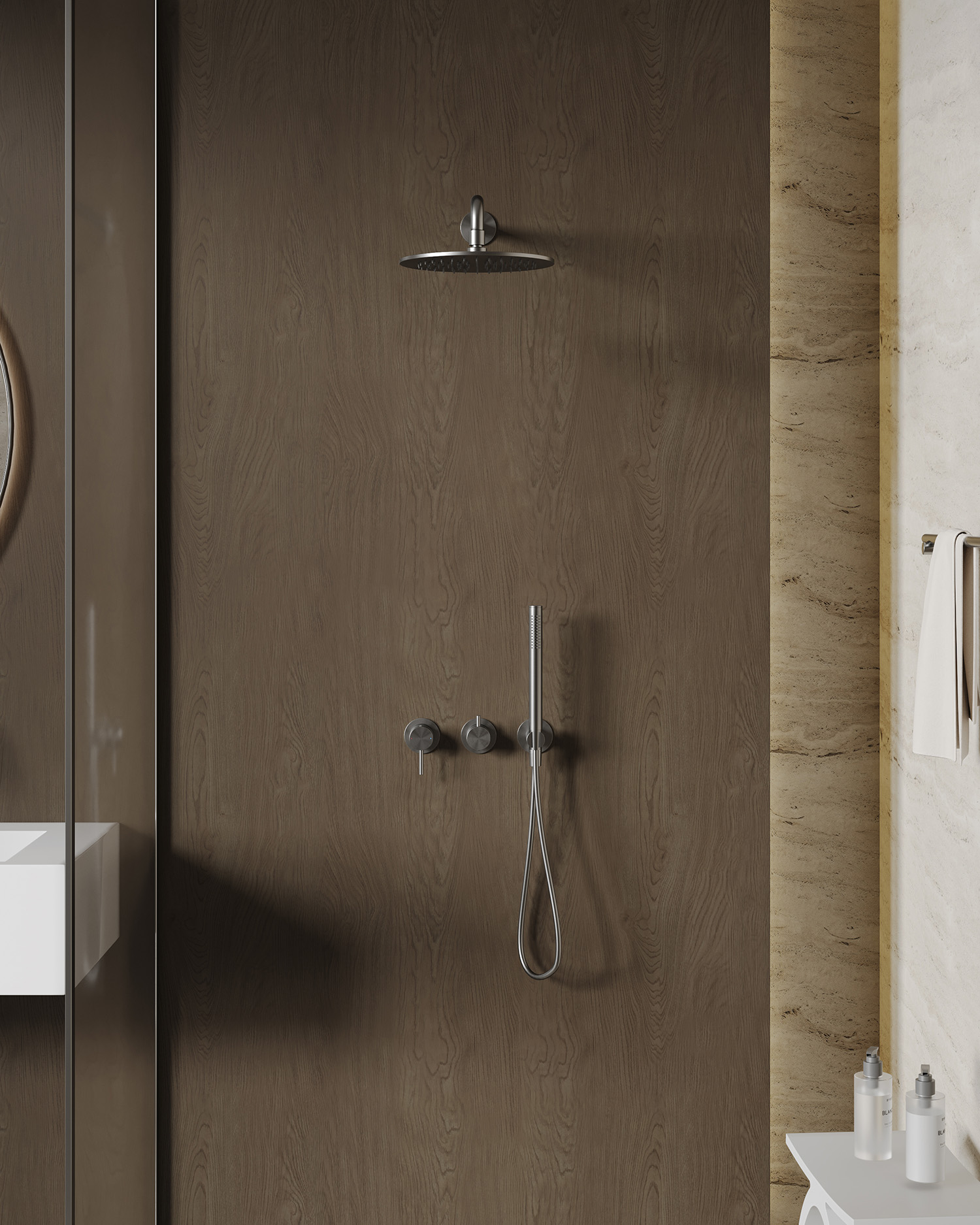 Душевая система скрытого монтажа 25x25 Abber Wasser Kreis 316 AF8118BGG (оружейная сталь брашированная), без излива