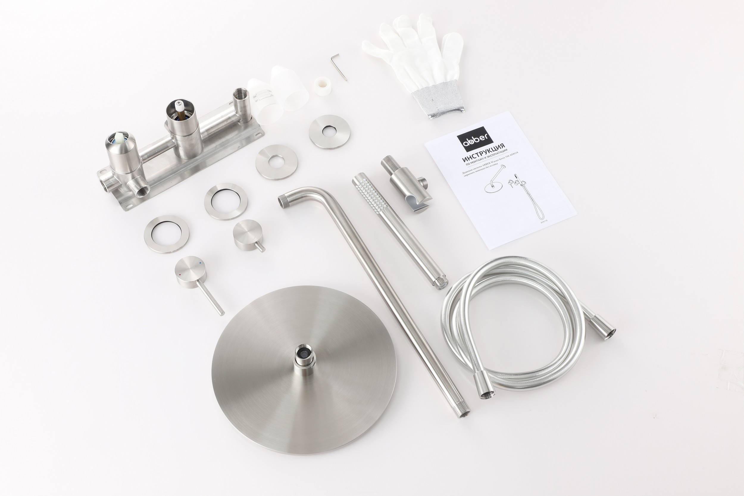 Душевая система скрытого монтажа 25x25 Abber Wasser Kreis 316 AF8118BST (сталь брашированная), без излива