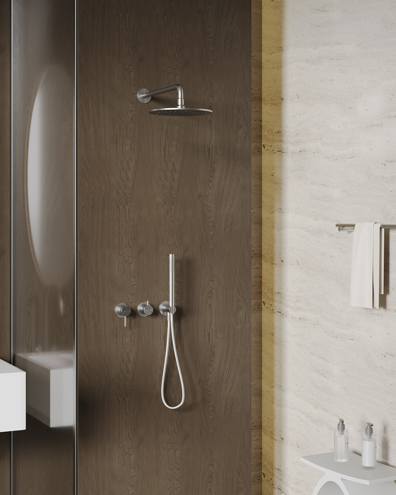 Душевая система скрытого монтажа 25x25 Abber Wasser Kreis 316 AF8118BST (сталь брашированная), без излива