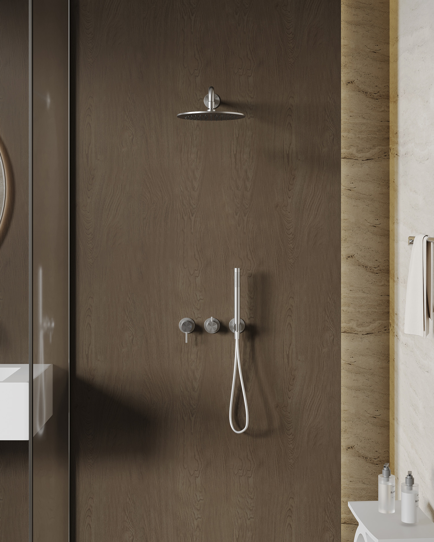 Душевая система скрытого монтажа 25x25 Abber Wasser Kreis 316 AF8118BST (сталь брашированная), без излива