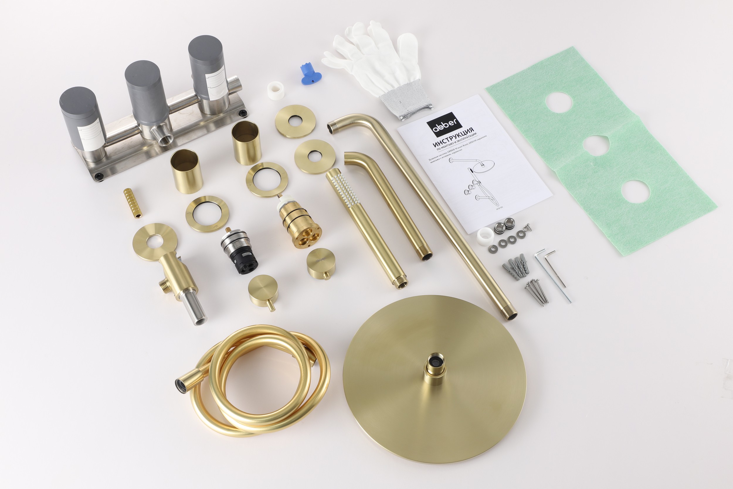 Душевая система скрытого монтажа 25x25 Abber Wasser Kreis 316 AF8150BG (золото брашированное), с изливом