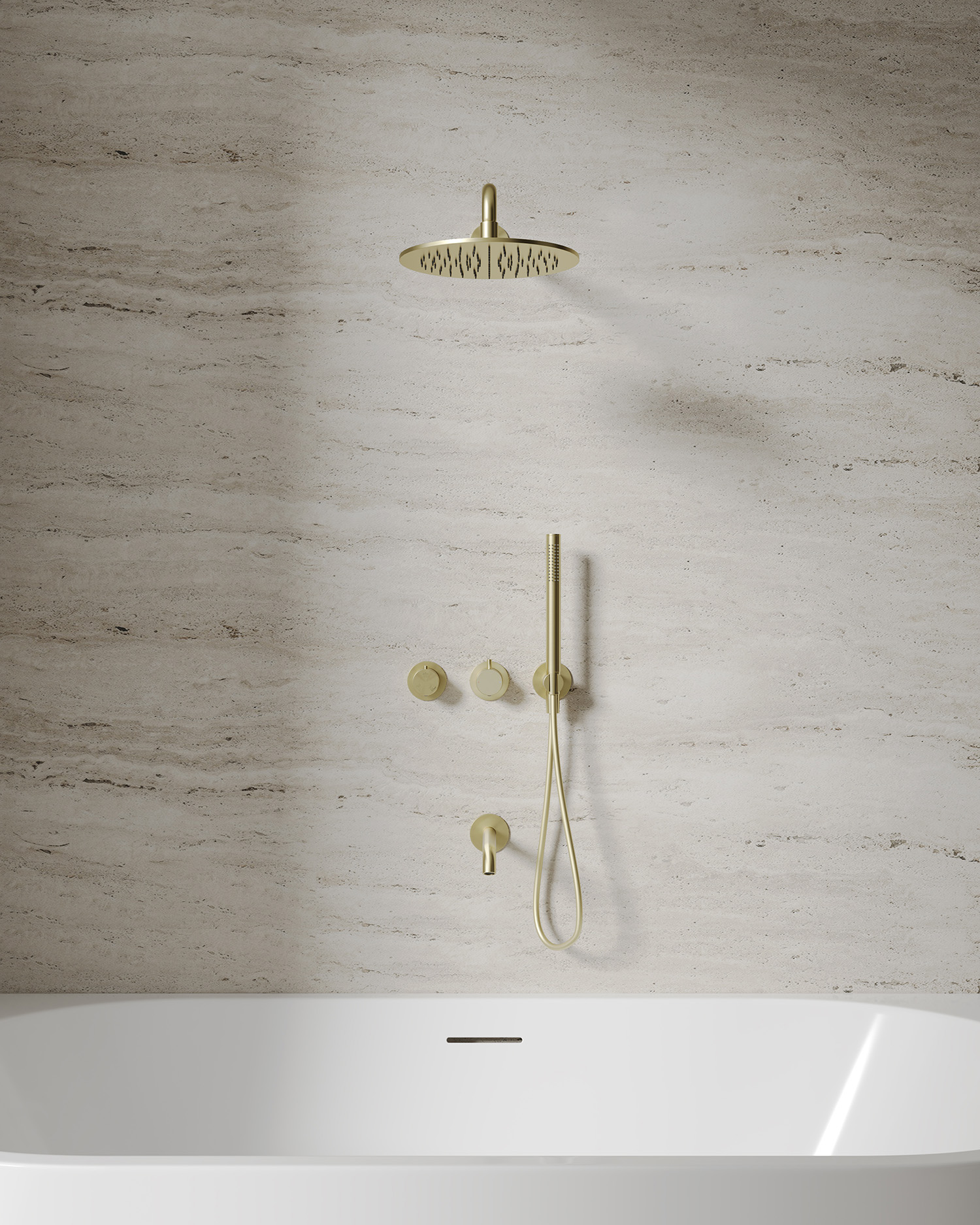 Душевая система скрытого монтажа 25x25 Abber Wasser Kreis 316 AF8150BG (золото брашированное), с изливом