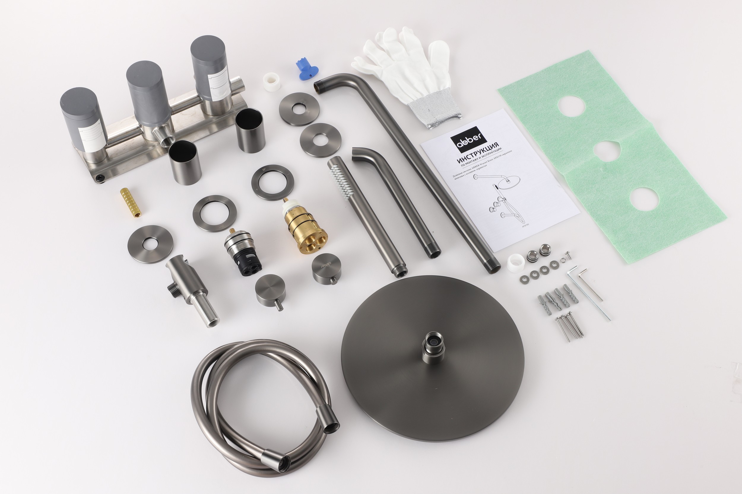 Душевая система скрытого монтажа 25x25 Abber Wasser Kreis 316 AF8150BGG (оружейная сталь брашированная), с изливом