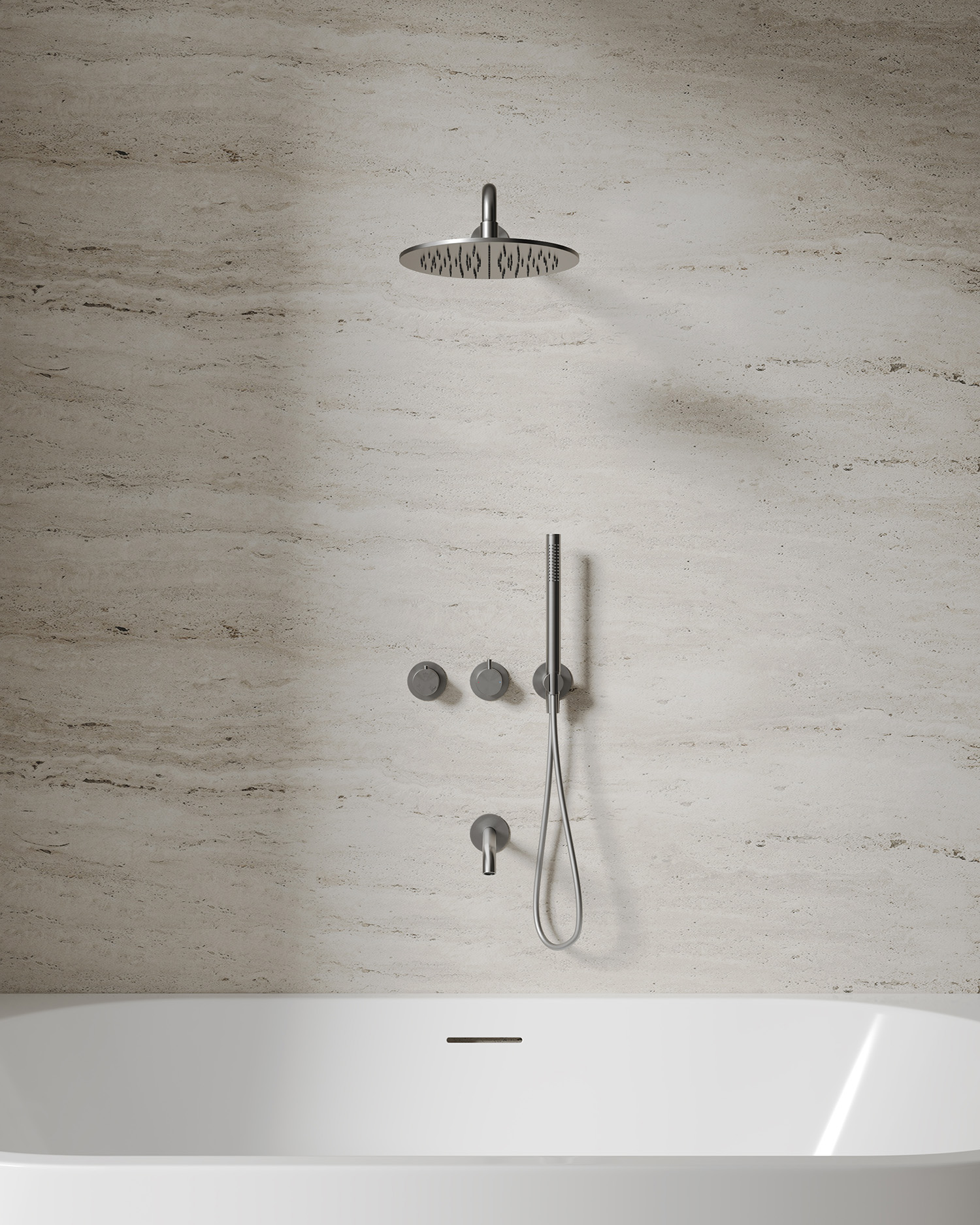 Душевая система скрытого монтажа 25x25 Abber Wasser Kreis 316 AF8150BGG (оружейная сталь брашированная), с изливом