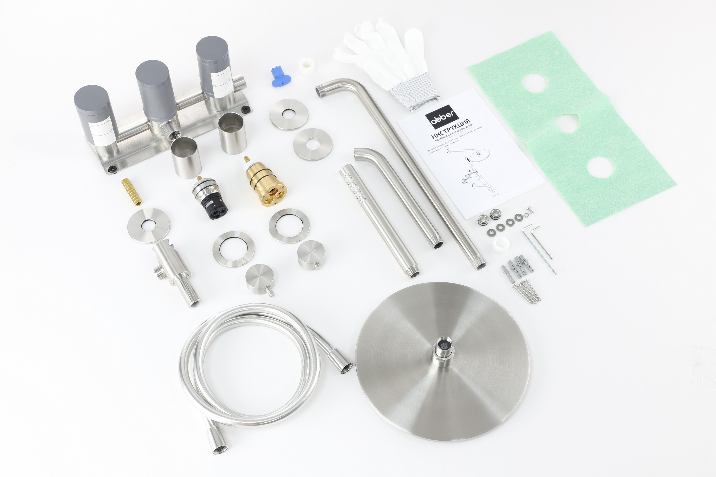 Душевая система скрытого монтажа 25x25 Abber Wasser Kreis 316 AF8150BST (сталь брашированная), с изливом